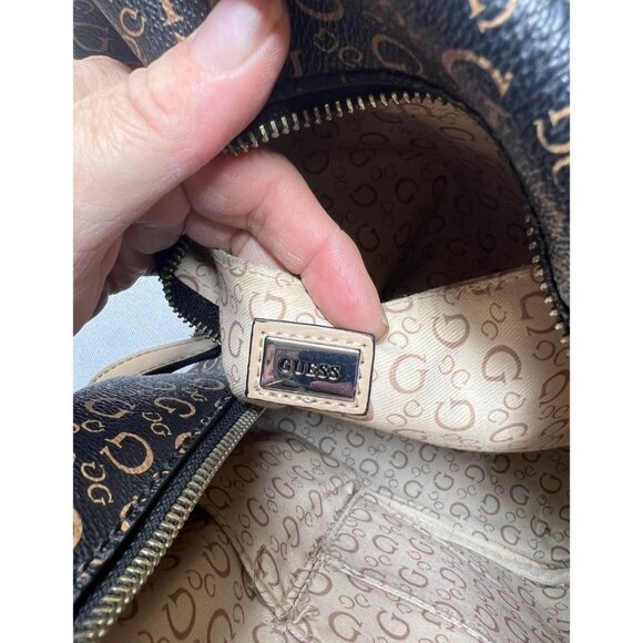 Guess Pandore Womens Mini Backpack Purse Signature Logo Print Beige & Black - Picture 5 of 6